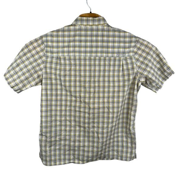 Marmot Mens Organic Cotton Gray Yellow Plaid Short Sleeve Button Up Shirt Medium - Picture 3 of 5